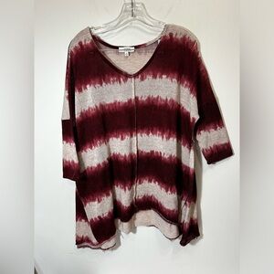 Umgee Red Cream Tie dye Swing Sweater 3/4 sleeve